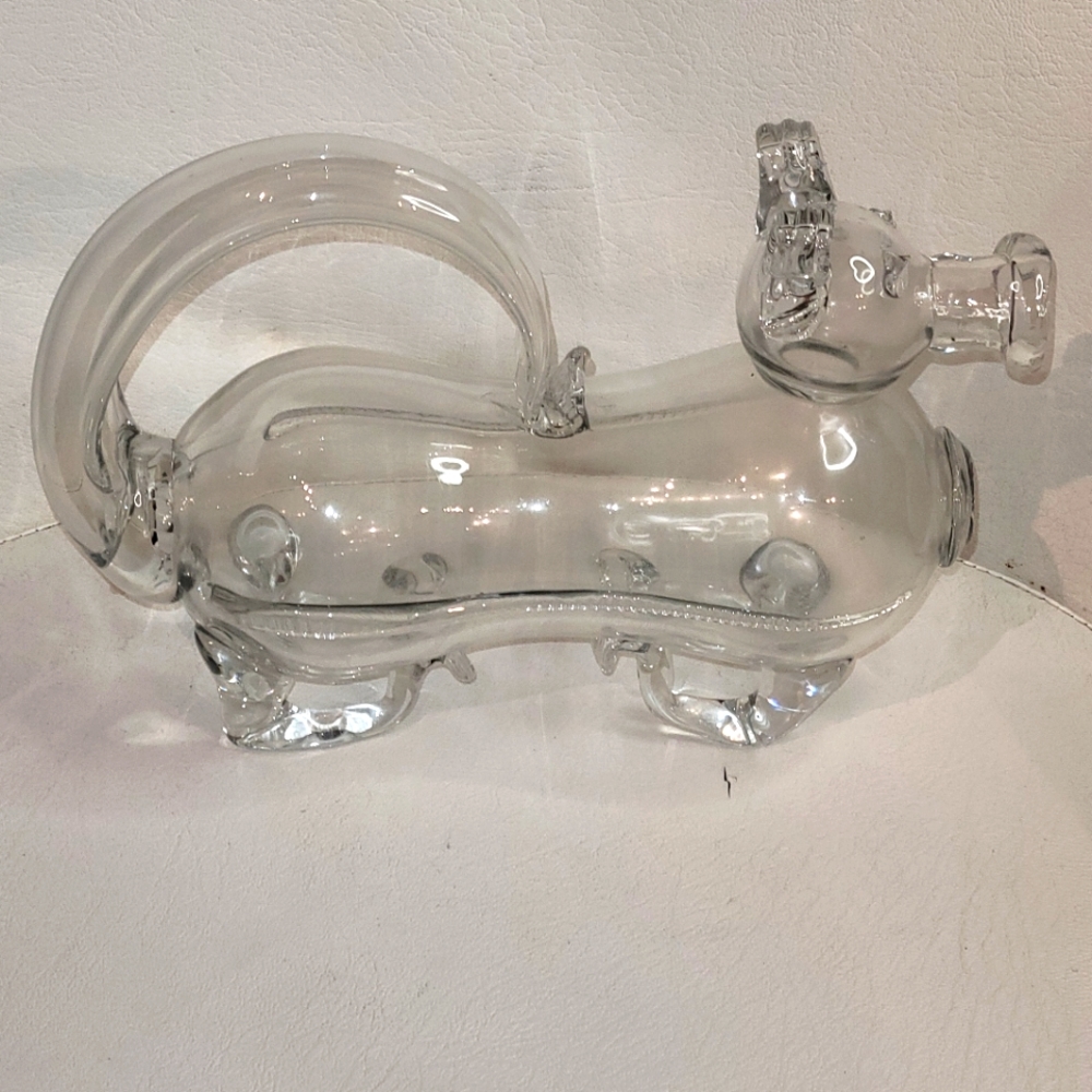 Mid Century Danish Clear Glass Dog Decanter Snapshund By Holmegaard